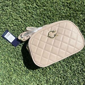 Quilted Crossbody Bag in Light Beige/tan +Gold Accent NEW